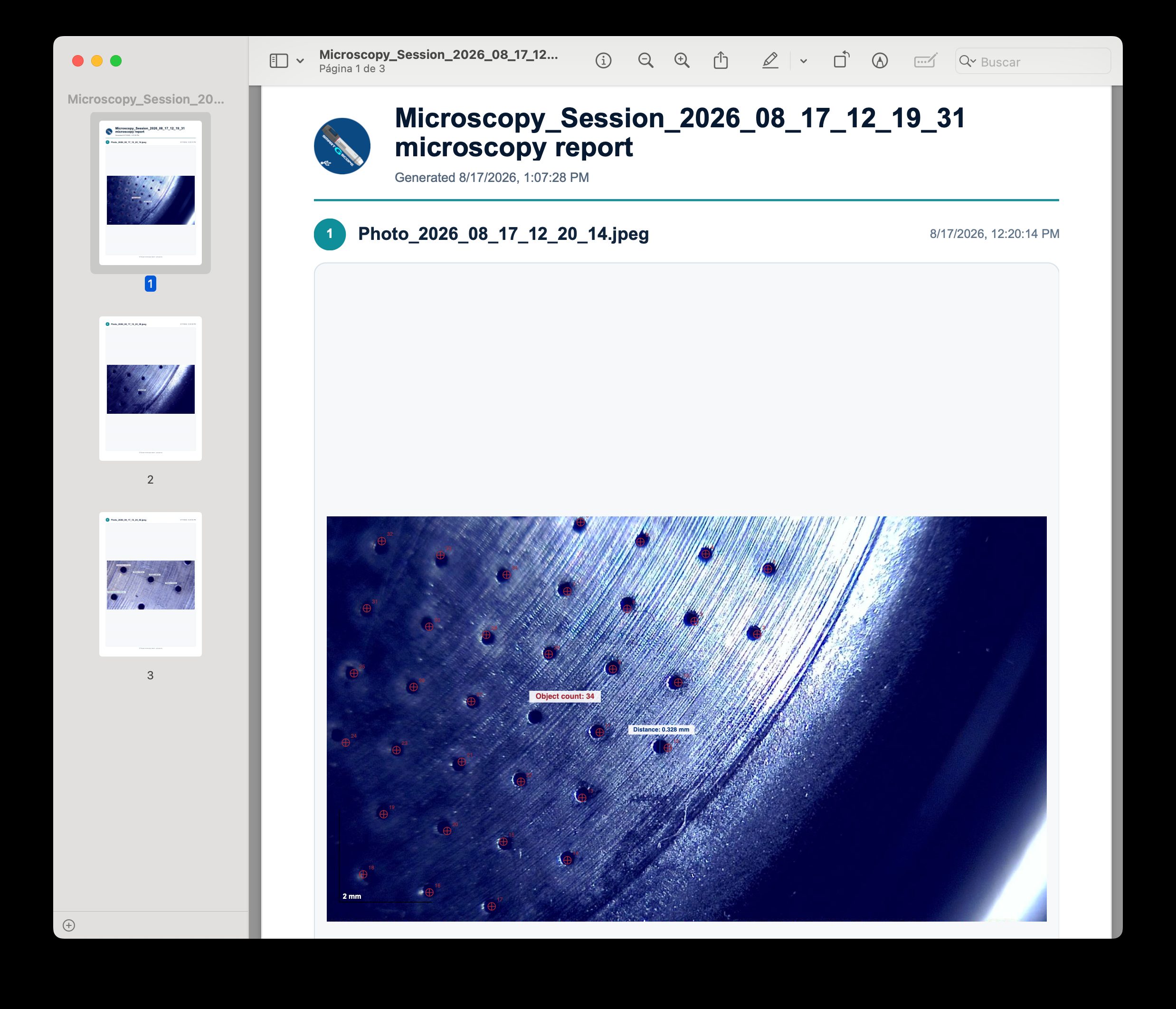 Multi-picture PDF report with title page and metadata